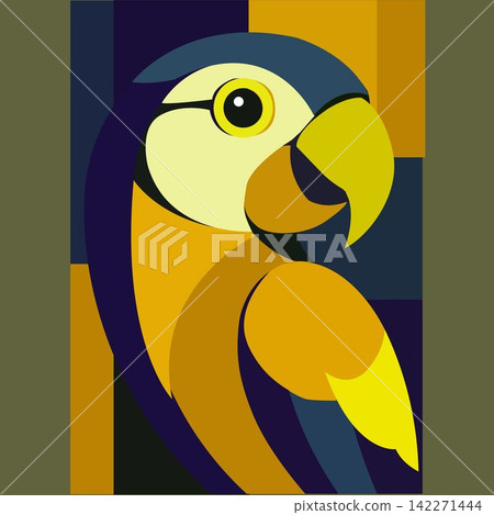 Abstract Geometric Pop Art Style Macaw Parrot Portrait Vector Illustration with Vibrant Colors Abstract Geometric Pop Art Style Macaw Parrot Portrait Vector Illustration with Vibrant Colors 142271444