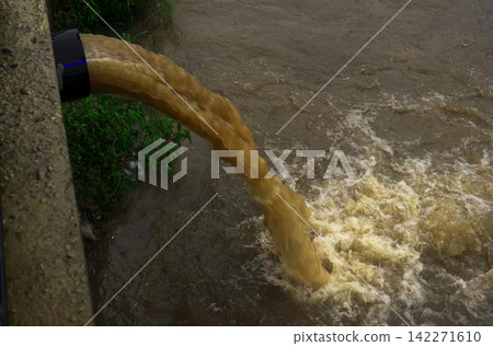 Contaminated water runoff causing environmental harm in local river Contaminated water runoff causing environmental harm in local river 142271610