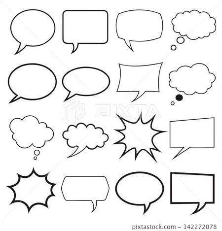 The image shows empty comic-style speech and thought bubbles outlined in black and white 142272078