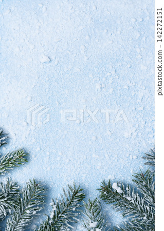 Christmas Fir Branch Border Snow Background Christmas Fir Branch Border Snow Background 142272151