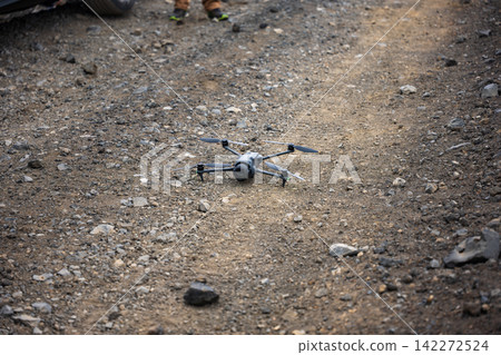 Drone landed on rocky terrain in Iceland Drone landed on rocky terrain in Iceland 142272524
