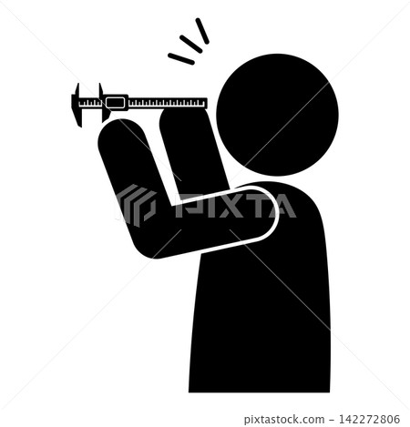 Pictogram of a person measuring with calipers. Inspection and quality control. 142272806