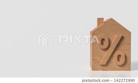Wooden House with Percentage Symbol for Mortgage Interest Rates 3d render. Wooden House with Percentage Symbol for Mortgage Interest Rates 3d render. 142272990