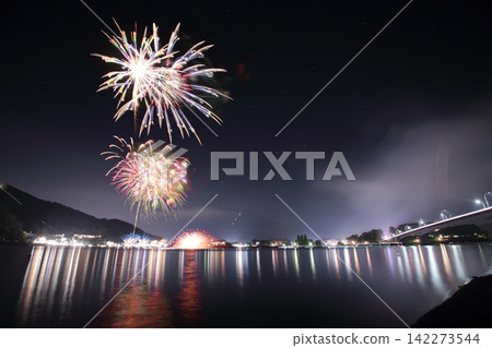 著色夏夜天空的煙花 142273544