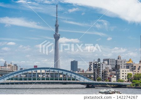 東京都會區：中央區東京晴空塔與永泰橋景色 142274267