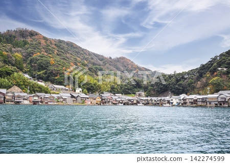 View of the boathouses from a sightseeing boat on the Ine Bay. 142274599