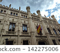 The Palau del Consell (Palacio del Consejo), a stunning neo-Gothic historic building located on Carrer del Palau Reial in Palma de Mallorca, Spain. Spain flag on the ornate Gothic-style building 142275006