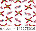A seamless pattern illustration featuring the Florida state flag and an alligator with the Stars and Stripes pattern side by side. 142275016