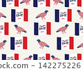 A seamless pattern featuring the Iowa state flag and a bald eagle in a Stars and Stripes design. 142275226