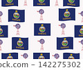 A seamless pattern illustration featuring the Kansas state flag and windmills with the American flag design. 142275302