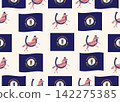 A seamless pattern illustration featuring the Kentucky state flag and a horse with the Stars and Stripes pattern. 142275385