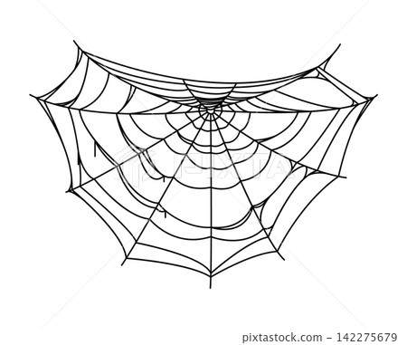 Cartoon Halloween spooky cobweb, spider web texture. Fall season celebration stretching spiderweb thread, horror tangled spider web vector decor element. Halloween party hanging old cobweb net 142275679