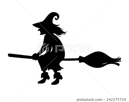 Halloween creepy old ugly witch sitting on broomstick silhouette. Halloween spooky sorceress flying on broomstick, horror holiday scary fairy woman on broom vector silhouette. Creepy witch character Halloween creepy old ugly witch sitting on broomstick silhouette. Halloween spooky sorceress flying on broomstick, horror holiday scary fairy woman on broom vector silhouette. Creepy witch character 142275729