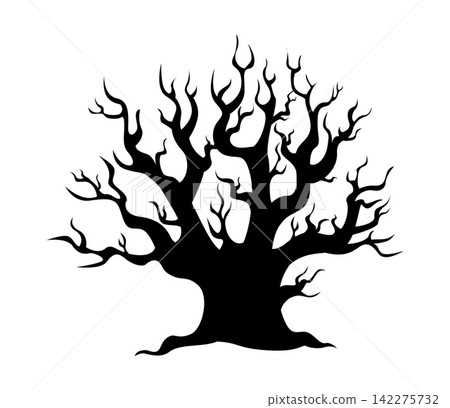 Halloween creepy cemetery dead tree trunk silhouette. Scary dry trunk , spooky forest dead tree vector silhouette. Horror holiday creepy cemetery leafless plant or Halloween graveyard crooked wood Halloween creepy cemetery dead tree trunk silhouette. Scary dry trunk , spooky forest dead tree vector silhouette. Horror holiday creepy cemetery leafless plant or Halloween graveyard crooked wood 142275732