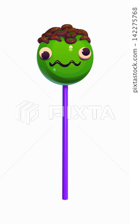 Halloween horror zombie face lollypop sweet candy treat. Horror holiday spooky lollipop dessert, creepy sucker isolated vector treat. Halloween scary face lollypop with zombie monster green head Halloween horror zombie face lollypop sweet candy treat. Horror holiday spooky lollipop dessert, creepy sucker isolated vector treat. Halloween scary face lollypop with zombie monster green head 142275768