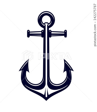 Ocean journey vessel or ship anchor icon or symbol. Yacht anchor symbol, navy vessel iron hook isolated vector icon. Marine sailing heavy equipment sign or nautical yachting ship anchor pictogram Ocean journey vessel or ship anchor icon or symbol. Yacht anchor symbol, navy vessel iron hook isolated vector icon. Marine sailing heavy equipment sign or nautical yachting ship anchor pictogram 142275787