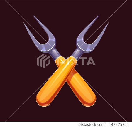 Cartoon barbecue font, BBQ carving fork X letter typeface, ABC English type alphabet. Meat grilling equipment vector font type, barbeque typeface. BBQ typeset with crossed meat carving metal forks Cartoon barbecue font, BBQ carving fork X letter typeface, ABC English type alphabet. Meat grilling equipment vector font type, barbeque typeface. BBQ typeset with crossed meat carving metal forks 142275831