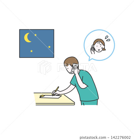 一幅描繪醫護人員在夜班期間接聽緊急電話的插圖。 一幅描繪醫護人員在夜班期間接聽緊急電話的插圖。 142276002