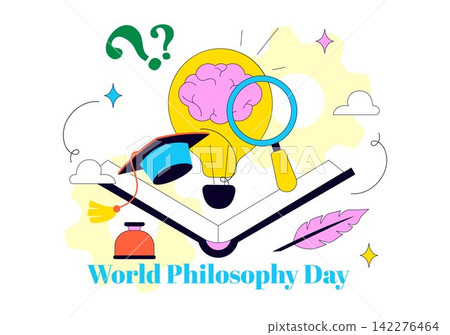 World Philosophy Day Vector Illustration Featuring Books, Ancient Philosopher, Light Bulb, Apple, Brain, Knowledge and Critical Thinking World Philosophy Day Vector Illustration Featuring Books, Ancient Philosopher, Light Bulb, Apple, Brain, Knowledge and Critical Thinking 142276464