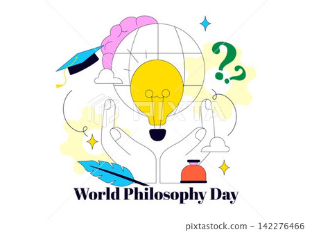 World Philosophy Day Vector Illustration Featuring Books, Ancient Philosopher, Light Bulb, Apple, Brain, Knowledge and Critical Thinking World Philosophy Day Vector Illustration Featuring Books, Ancient Philosopher, Light Bulb, Apple, Brain, Knowledge and Critical Thinking 142276466