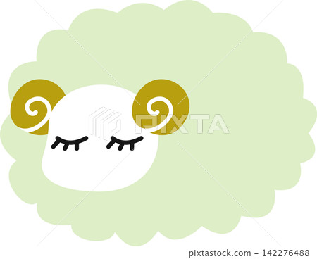 Cute vector illustration of a sleeping sheep | New Year's card material | Light green Cute vector illustration of a sleeping sheep | New Year's card material | Light green 142276488