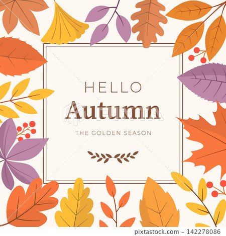Hello Autumn Card With Fall Leaves Frame Hello Autumn Card With Fall Leaves Frame 142278086
