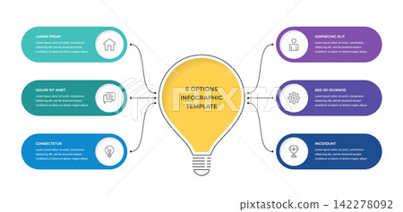 Six Option Lightbulb Mind Map Infographic Template Six Option Lightbulb Mind Map Infographic Template 142278092