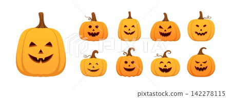 Halloween Jack-o-Lantern Pumpkin Illustration Set Halloween Jack-o-Lantern Pumpkin Illustration Set 142278115