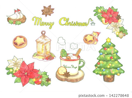 A set of warm Christmas illustrations to draw with colored pencils A set of warm Christmas illustrations to draw with colored pencils 142278648