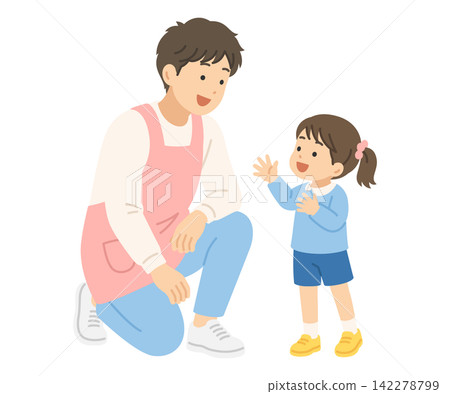 育兒工作者與兒童的對話，平面插圖 142278799