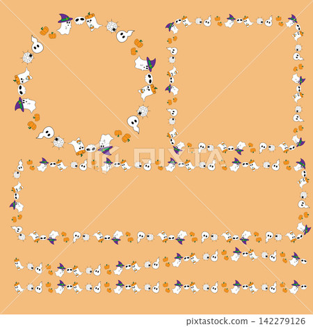 Cute Halloween Ghost and Pumpkin Border Frames Cute Halloween Ghost and Pumpkin Border Frames 142279126