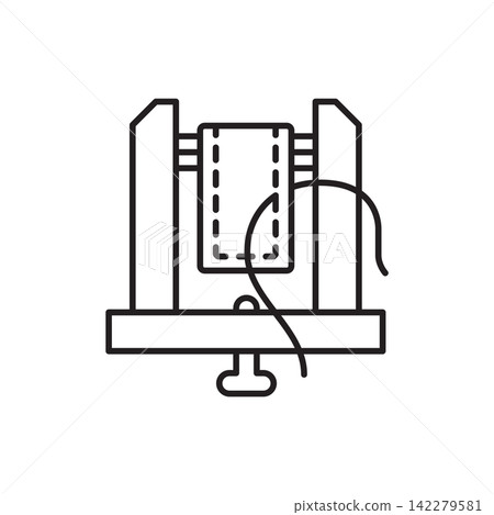Minimalist line art icon of a wooden stitching pony vice used to clamp leather during sewing. Minimalist line art icon of a wooden stitching pony vice used to clamp leather during sewing. 142279581