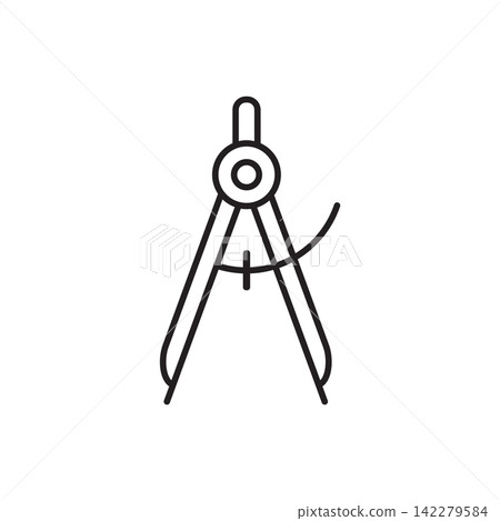 Minimalist line art icon of a wing divider compass used for measuring and scoring leather. Minimalist line art icon of a wing divider compass used for measuring and scoring leather. 142279584