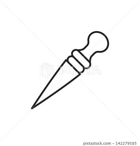 Minimalist line art icon of a wooden slicker burnisher for polishing finished leather edges.  142279585
