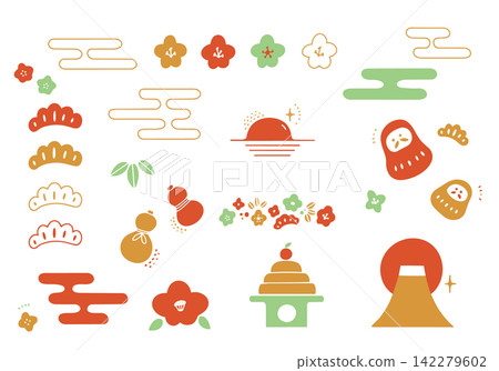 New Year's Japanese-style motif set New Year's Japanese-style motif set 142279602