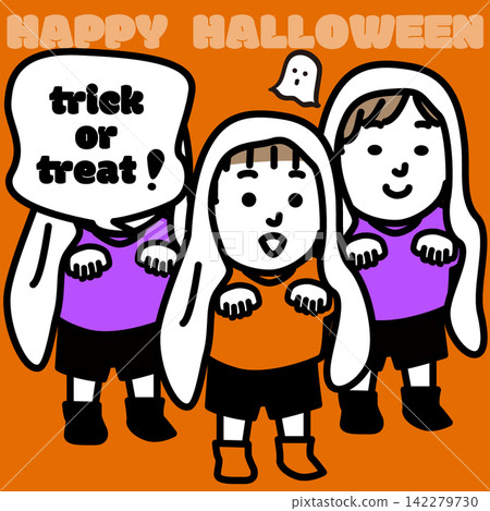 Image of a boy dressed as a ghost for Halloween Image of a boy dressed as a ghost for Halloween 142279730