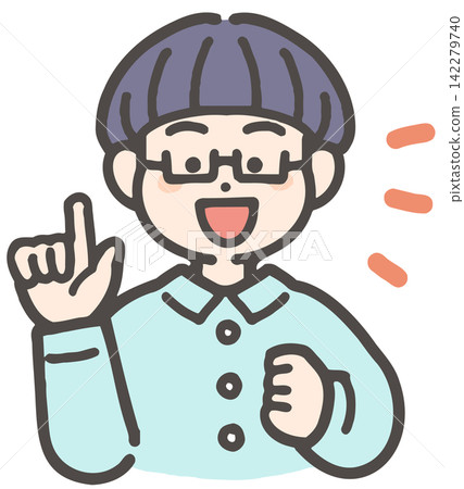 A smiling boy holding up his index finger. A smiling boy holding up his index finger. 142279740