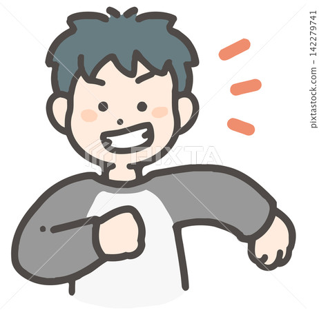A boy who plays guts pose A boy who plays guts pose 142279741