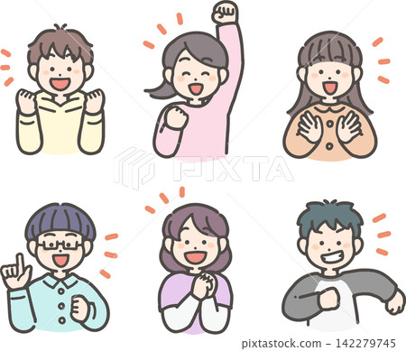 A boy and a girl who understand something or make a victory pose. A boy and a girl who understand something or make a victory pose. 142279745