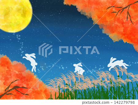 秋葉與蒲葦:一幅描繪漫長秋夜的水彩風格插圖。 秋葉與蒲葦:一幅描繪漫長秋夜的水彩風格插圖。 142279798