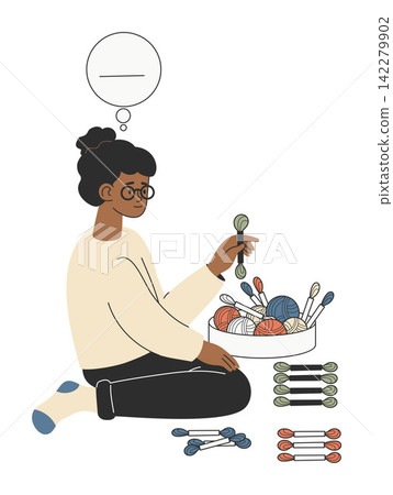 Neurodiversity Life. Autistic Black Woman Sorting Embroidery Thread Colors on Floor for Sensory Regulation. Silent Order. Mindful Activity. Repetitive Behavior for Stress Relief. Vector Illustration Neurodiversity Life. Autistic Black Woman Sorting Embroidery Thread Colors on Floor for Sensory Regulation. Silent Order. Mindful Activity. Repetitive Behavior for Stress Relief. Vector Illustration 142279902
