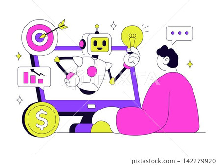 AI Marketing Vector Illustration Featuring Smart Robot, Digital Advertising, Analytics, Target Strategy and Business Growth AI Marketing Vector Illustration Featuring Smart Robot, Digital Advertising, Analytics, Target Strategy and Business Growth 142279920