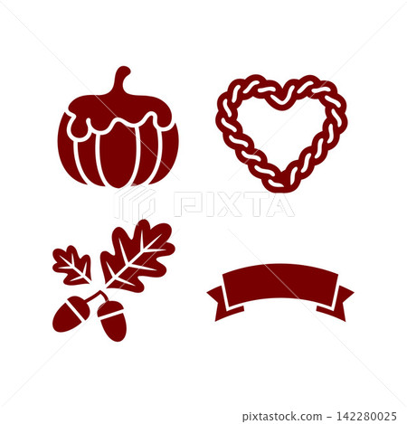Octoberfest traditional icons set with pumpkin heart pretzel and oak leaf Octoberfest traditional icons set with pumpkin heart pretzel and oak leaf 142280025
