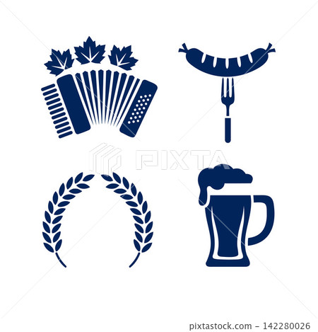 Octoberfest traditional icons set with accordion sausage and beer mug Octoberfest traditional icons set with accordion sausage and beer mug 142280026