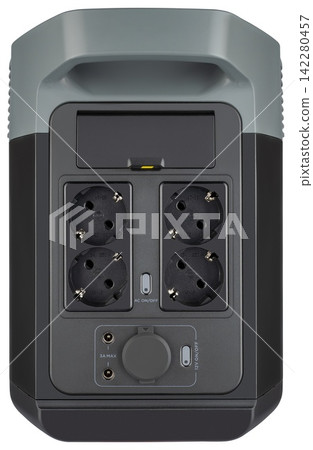 Intelligent lithium power station with charge level indicator and ventilation grills. Intelligent lithium power station with charge level indicator and ventilation grills. 142280457