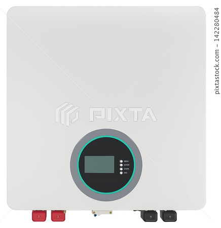 Modern lithium electricity storage with power switch toggle and reset button isolated. Modern lithium electricity storage with power switch toggle and reset button isolated. 142280484