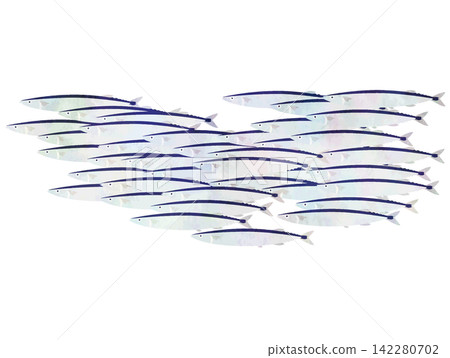 Watercolor-style vector illustration of a school of saury (color) Watercolor-style vector illustration of a school of saury (color) 142280702