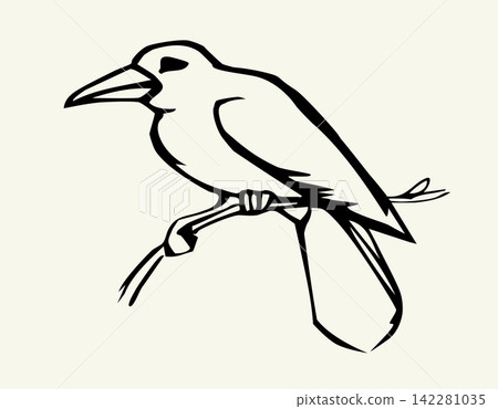 Vector drawing. Bird on white sky backdrop. Vector drawing. Bird on white sky backdrop. 142281035