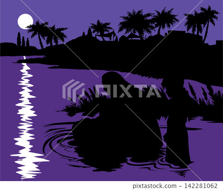 Vector drawing. Mother and little Moses in a basket Vector drawing. Mother and little Moses in a basket 142281062