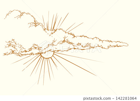 Vector drawing. Sun on cloudy sky Vector drawing. Sun on cloudy sky 142281064